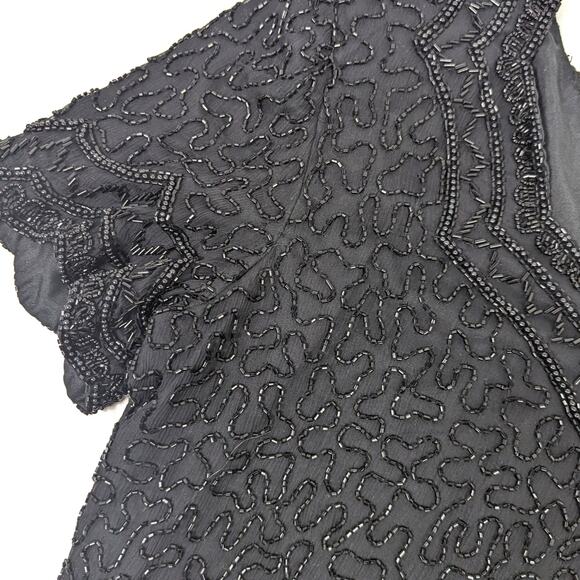 Vintage Cote d' Azur Top Women's Size Medium Black Beaded Silk Evening - Picture 2 of 6